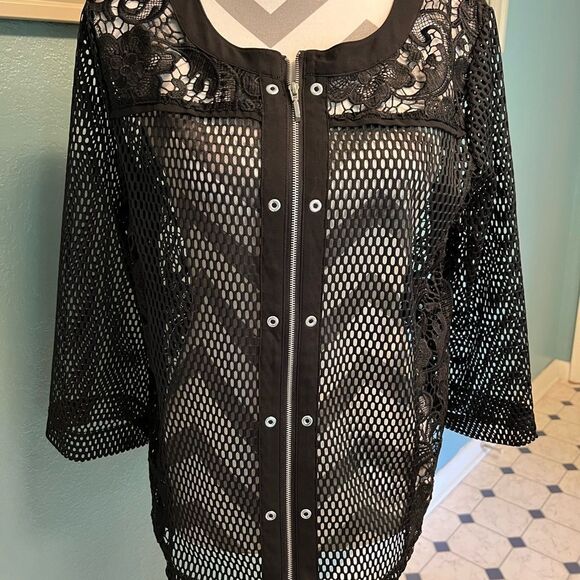 Multiples Black Lace Mesh Jacket - Picture 4 of 7